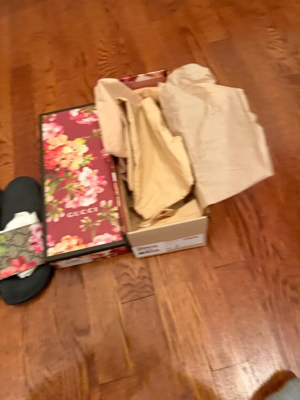 Gucci Floral GG Canvas Slide Sandals - Black Footbed, Pink & Green Floral - Picture 4 of 4